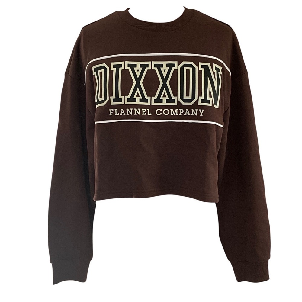 DIXXON DFCO Brown Cropped Crewneck Graphic Fleece Sweatshirt Women's Size S NWT